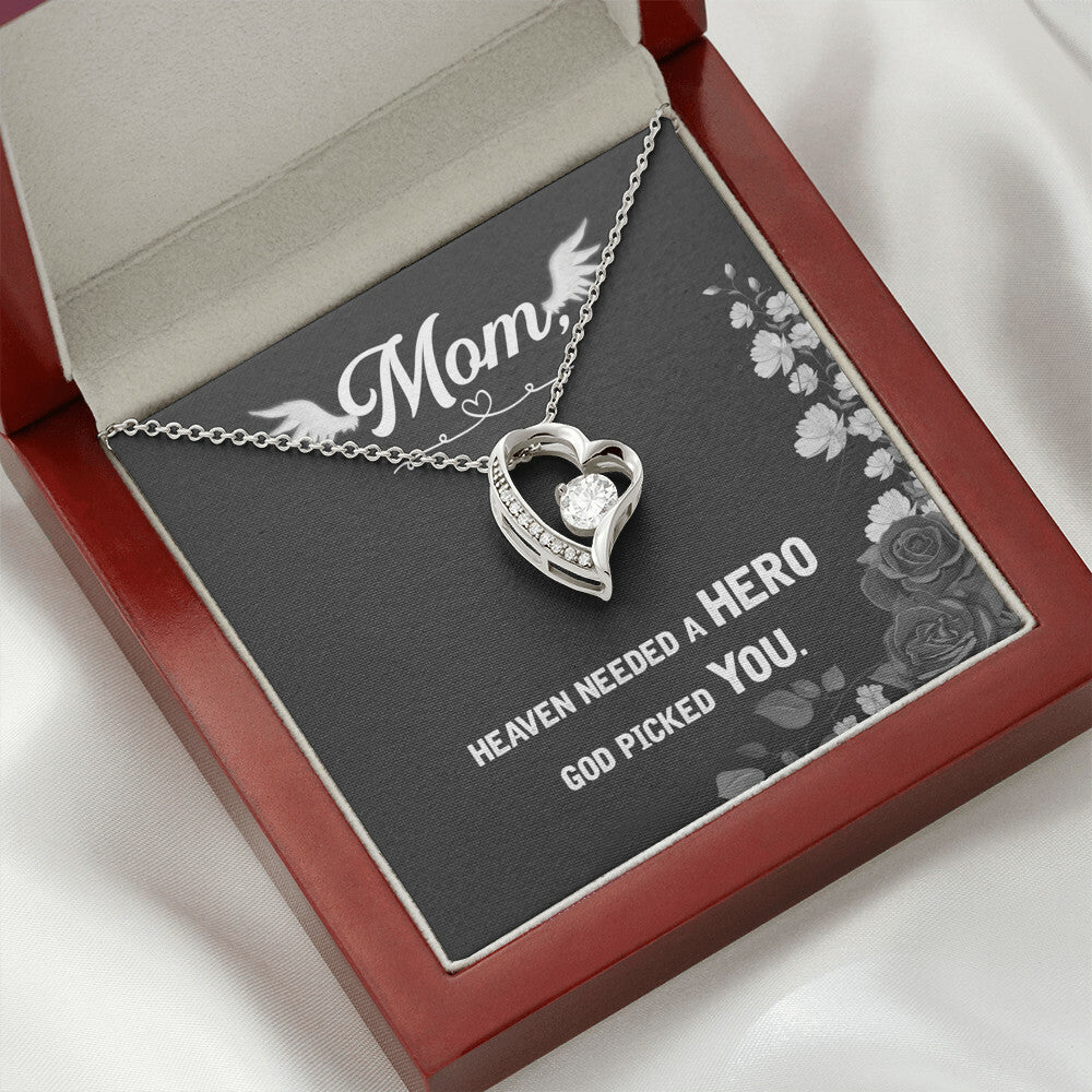 To Mom Remembrance Message Heaven Needed a Hero Forever Necklace w Message Card-Express Your Love Gifts