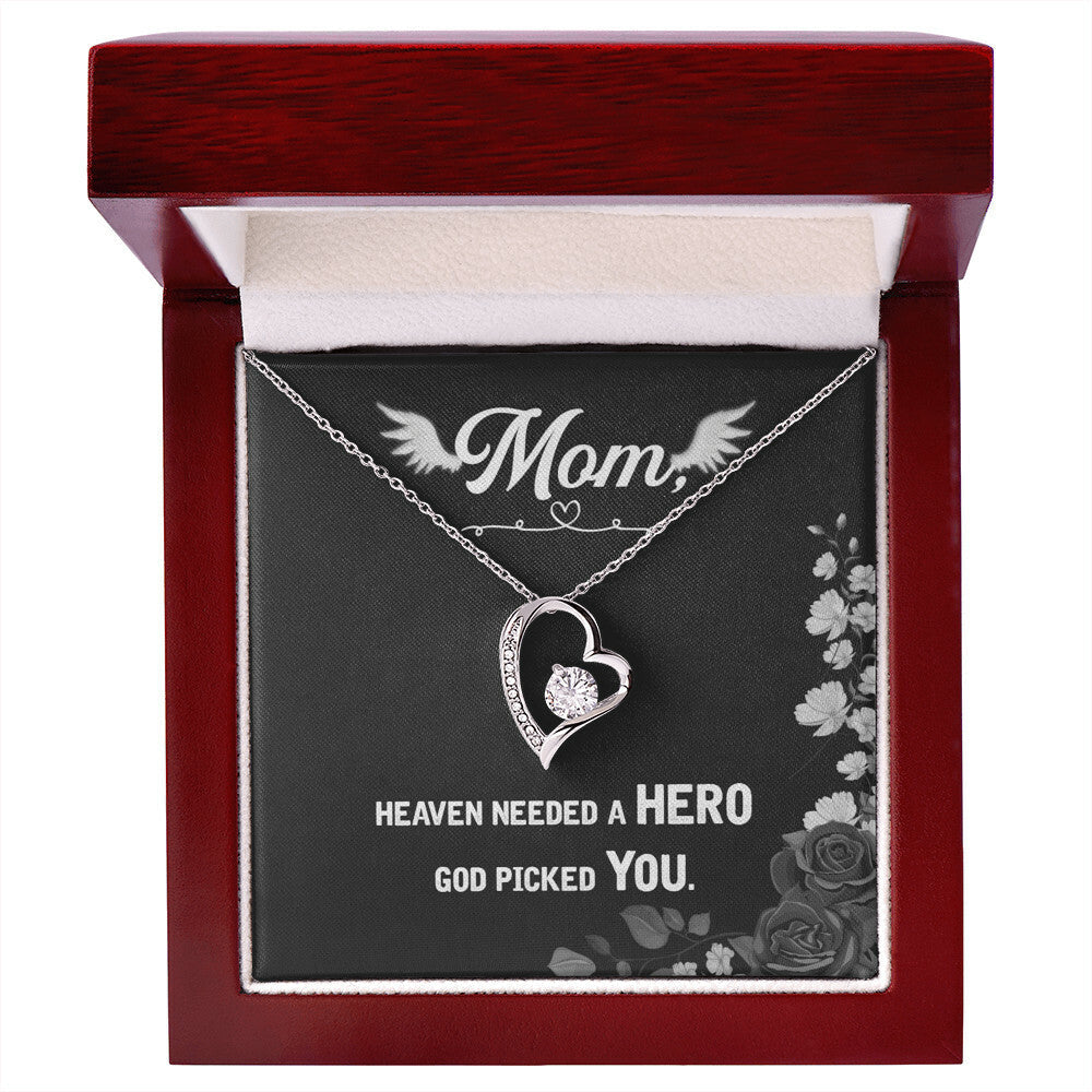 To Mom Remembrance Message Heaven Needed a Hero Forever Necklace w Message Card-Express Your Love Gifts