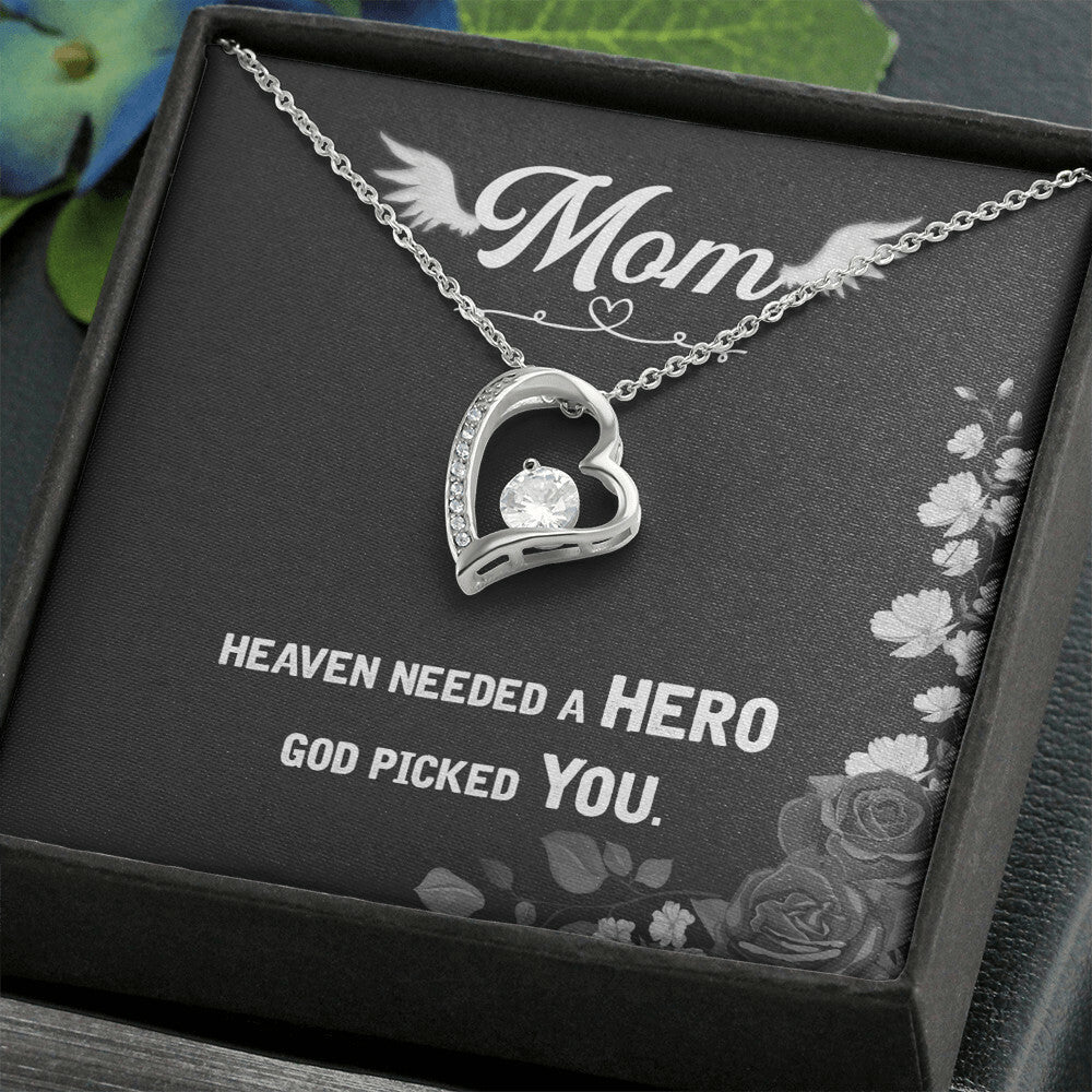 To Mom Remembrance Message Heaven Needed a Hero Forever Necklace w Message Card-Express Your Love Gifts