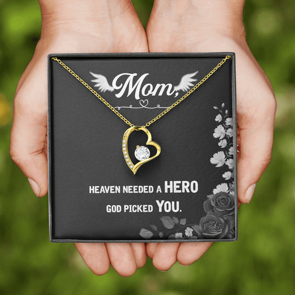 To Mom Remembrance Message Heaven Needed a Hero Forever Necklace w Message Card-Express Your Love Gifts