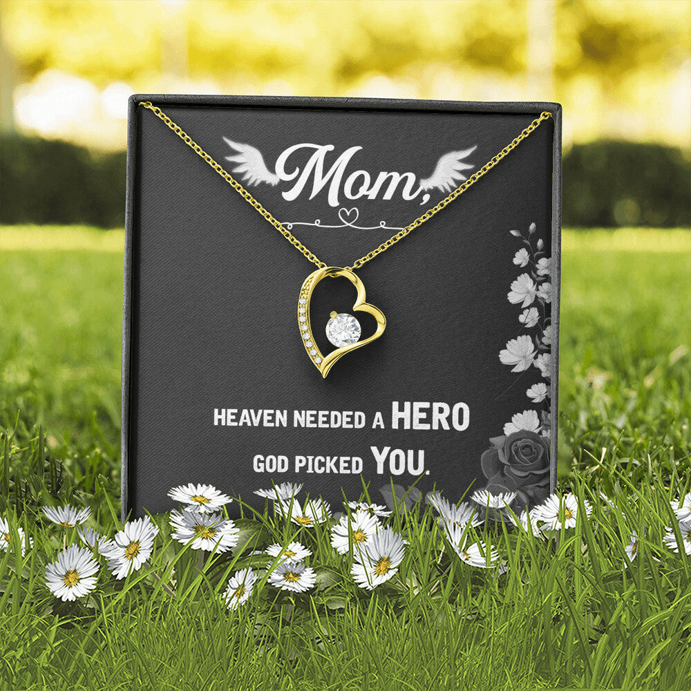 To Mom Remembrance Message Heaven Needed a Hero Forever Necklace w Message Card-Express Your Love Gifts