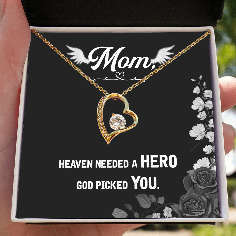 To Mom Remembrance Message Heaven Needed a Hero Forever Necklace w Message Card-Express Your Love Gifts