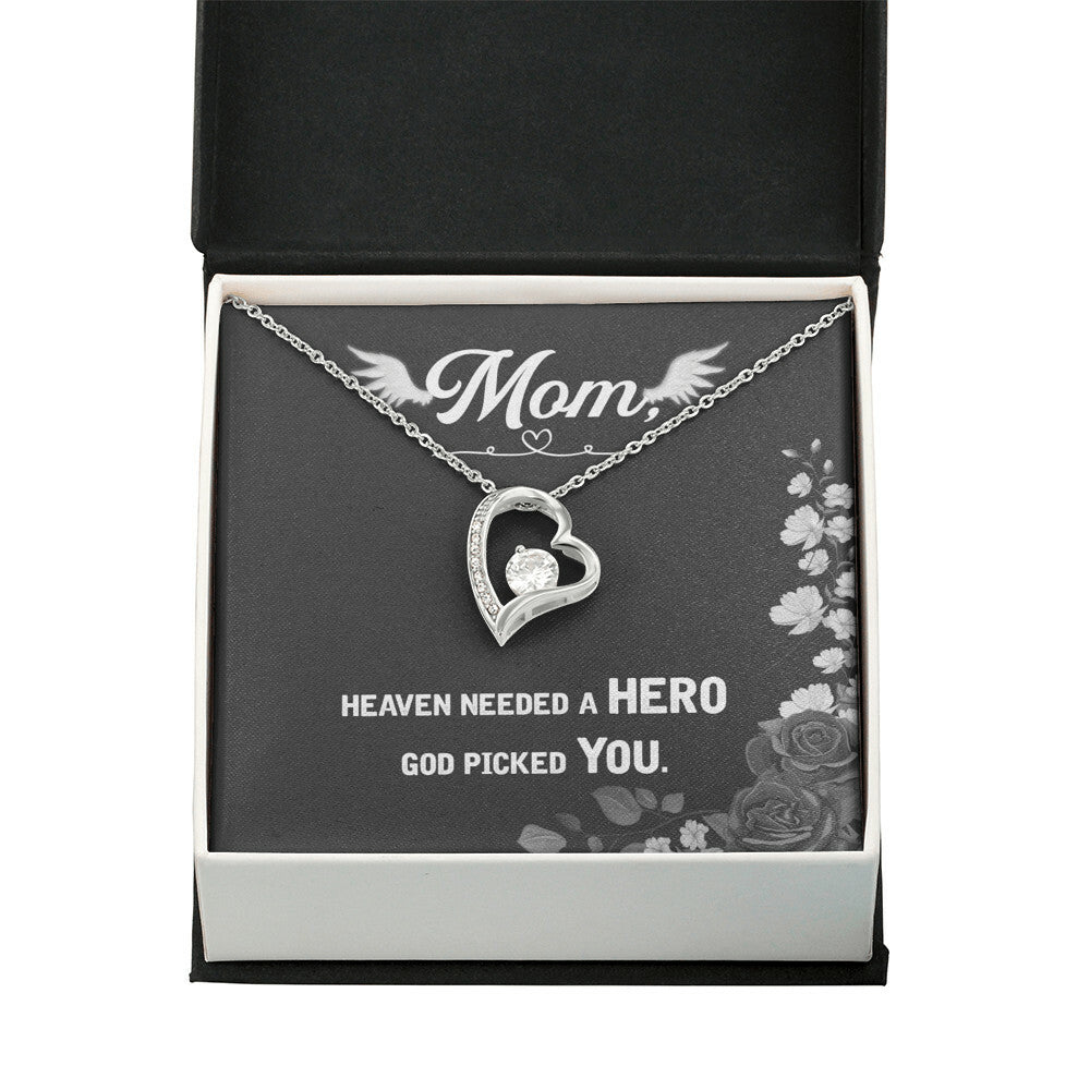 To Mom Remembrance Message Heaven Needed a Hero Forever Necklace w Message Card-Express Your Love Gifts