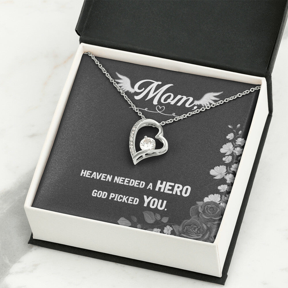 To Mom Remembrance Message Heaven Needed a Hero Forever Necklace w Message Card-Express Your Love Gifts