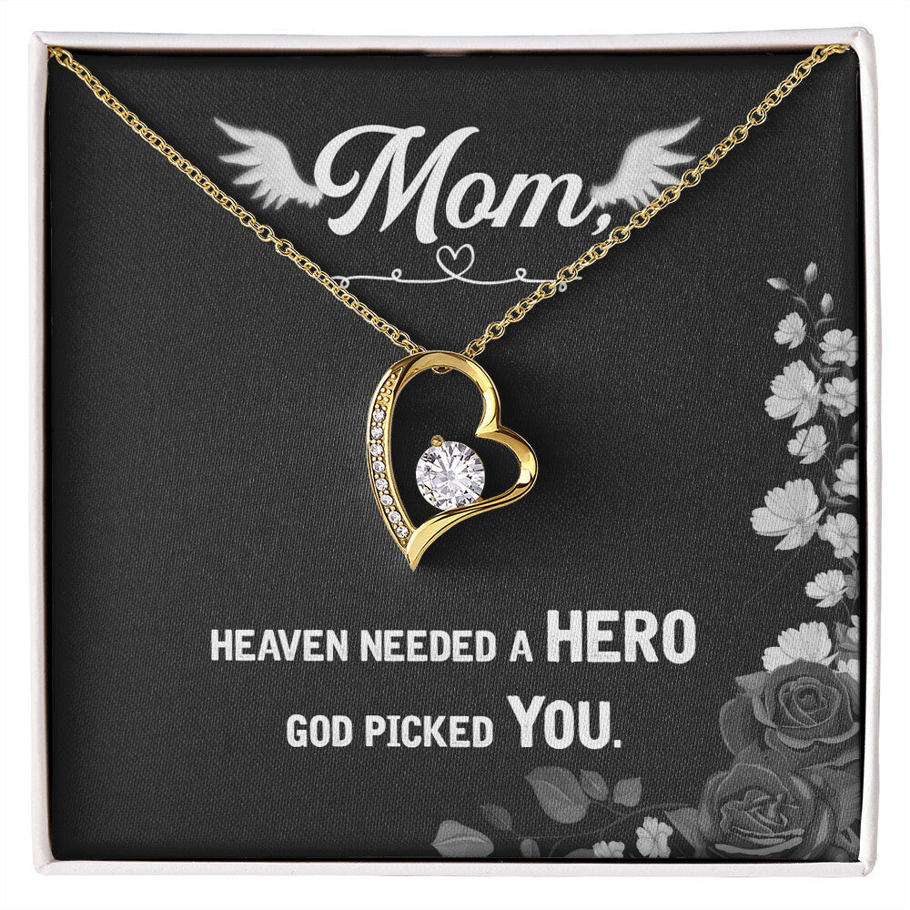 To Mom Remembrance Message Heaven Needed a Hero Forever Necklace w Message Card-Express Your Love Gifts