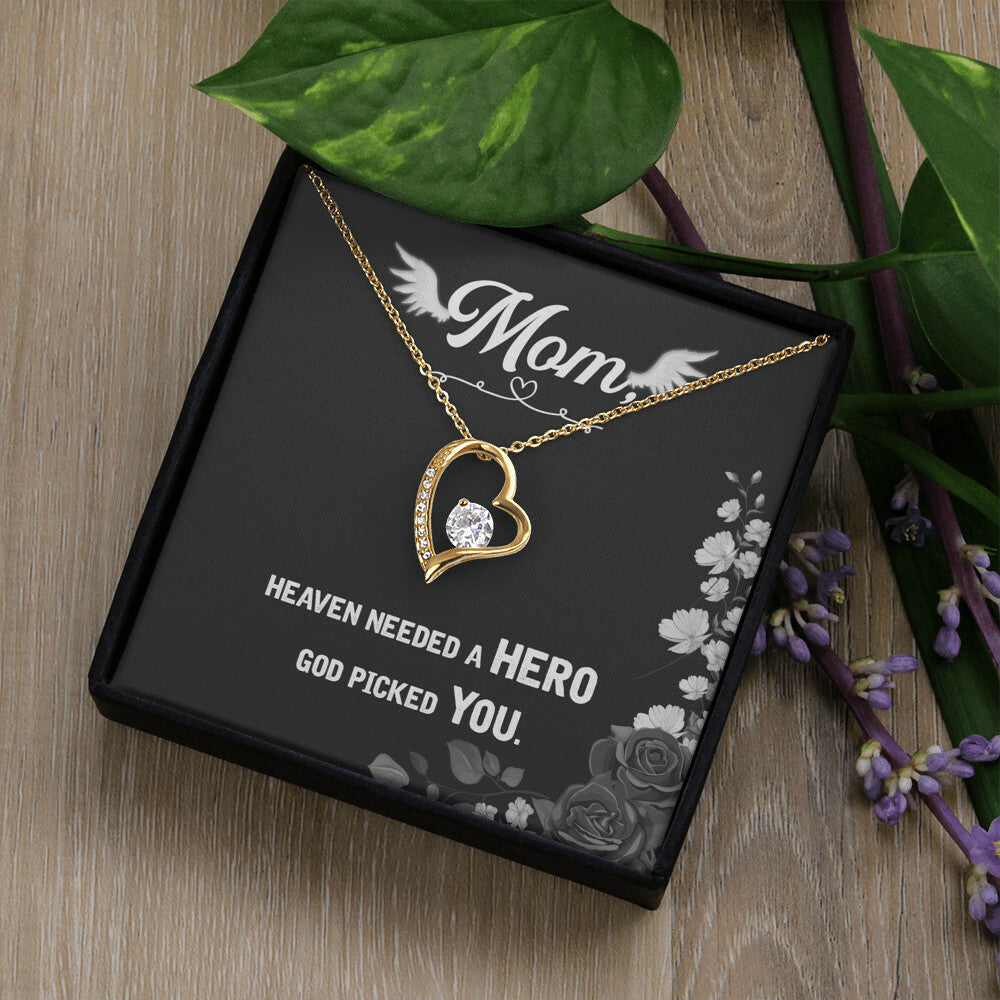 To Mom Remembrance Message Heaven Needed a Hero Forever Necklace w Message Card-Express Your Love Gifts