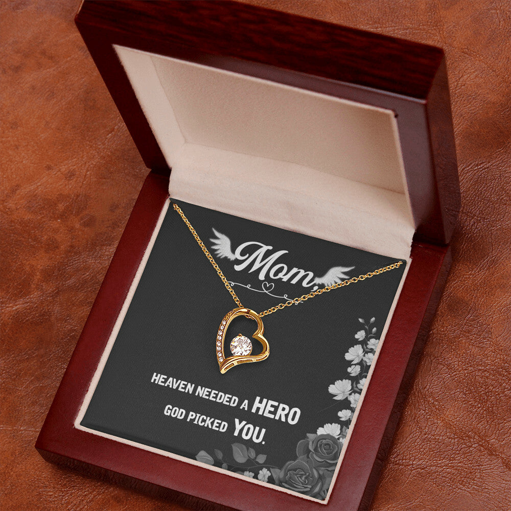 To Mom Remembrance Message Heaven Needed a Hero Forever Necklace w Message Card-Express Your Love Gifts