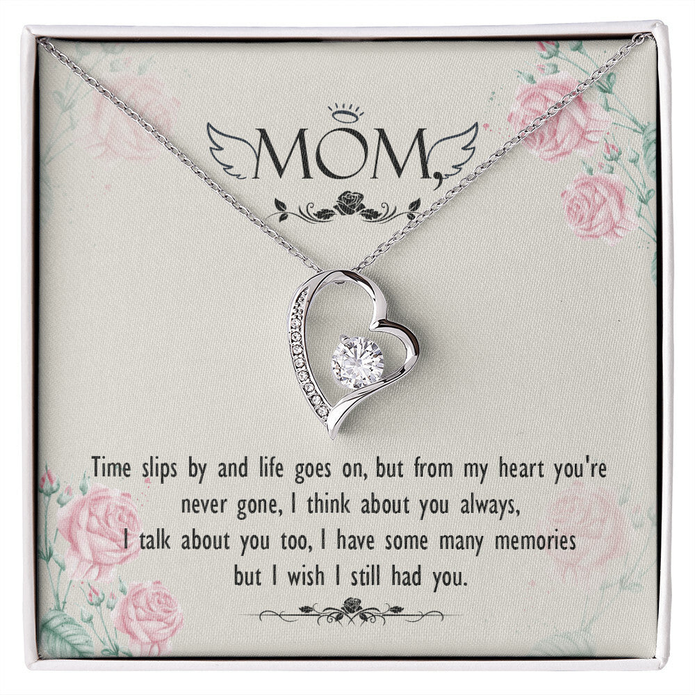 To Mom Remembrance Message Time Slips By Forever Necklace w Message Card-Express Your Love Gifts