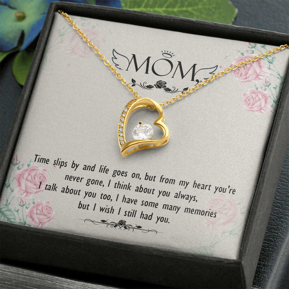 To Mom Remembrance Message Time Slips By Forever Necklace w Message Card-Express Your Love Gifts