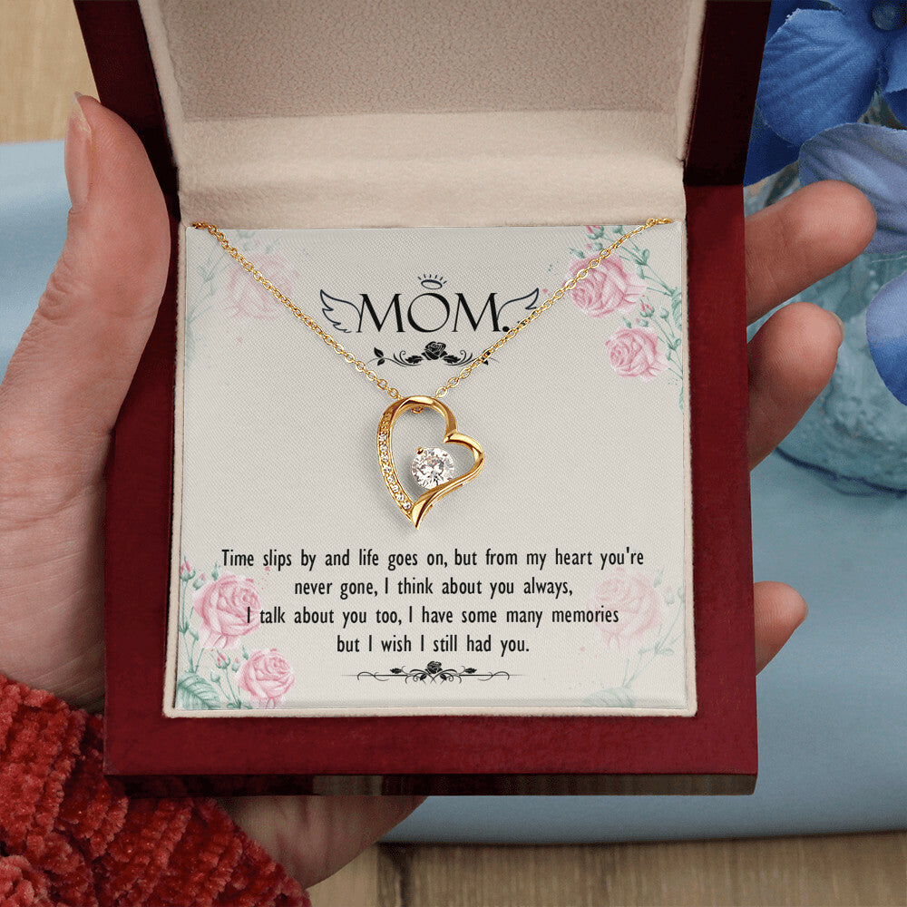 To Mom Remembrance Message Time Slips By Forever Necklace w Message Card-Express Your Love Gifts