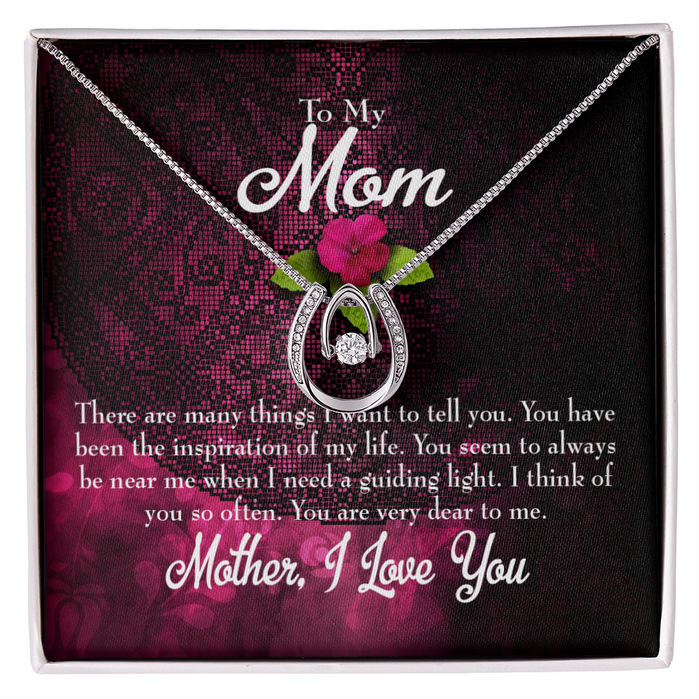 To Mom So Many Things to Tell Lucky Horseshoe Necklace Message Card 14k w CZ Crystals-Express Your Love Gifts