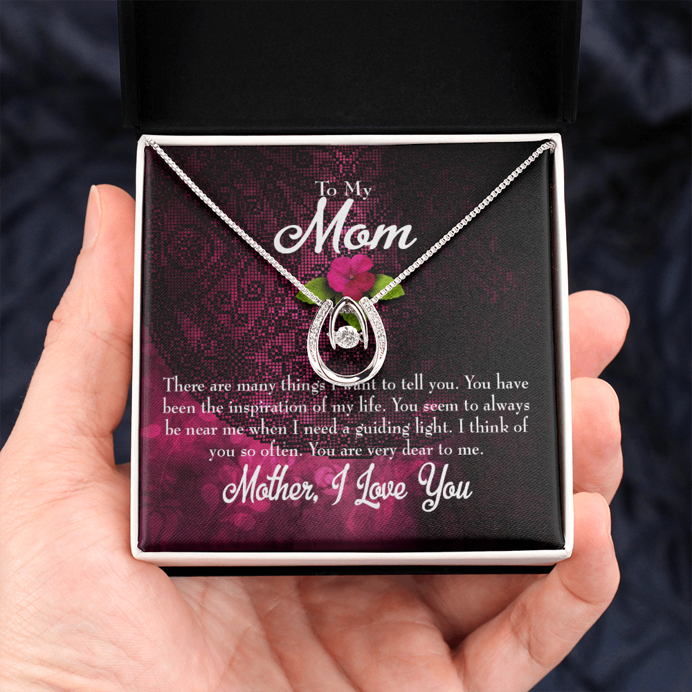 To Mom So Many Things to Tell Lucky Horseshoe Necklace Message Card 14k w CZ Crystals-Express Your Love Gifts