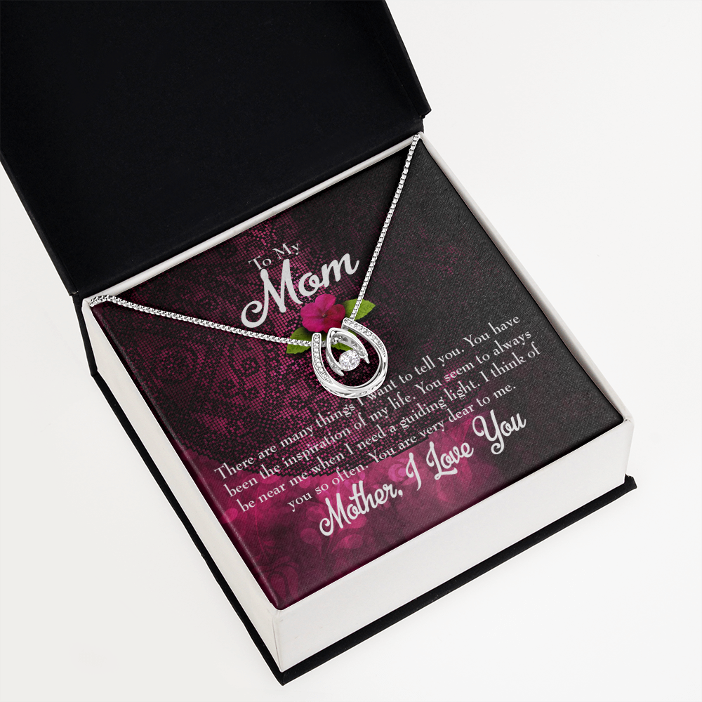 To Mom So Many Things to Tell Lucky Horseshoe Necklace Message Card 14k w CZ Crystals-Express Your Love Gifts