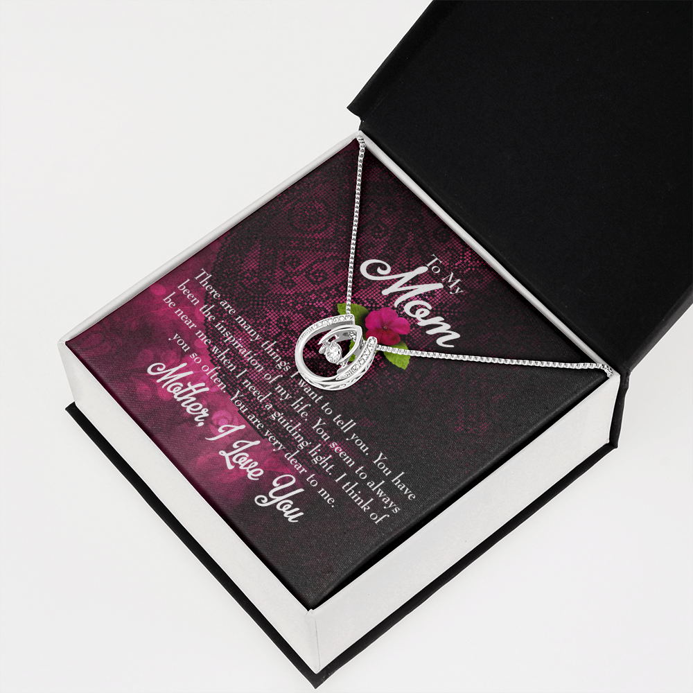 To Mom So Many Things to Tell Lucky Horseshoe Necklace Message Card 14k w CZ Crystals-Express Your Love Gifts