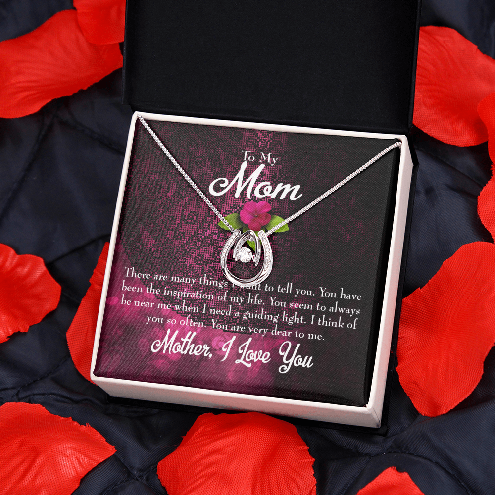 To Mom So Many Things to Tell Lucky Horseshoe Necklace Message Card 14k w CZ Crystals-Express Your Love Gifts