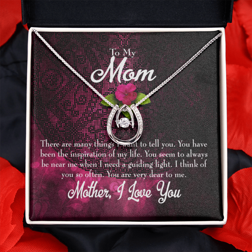 To Mom So Many Things to Tell Lucky Horseshoe Necklace Message Card 14k w CZ Crystals-Express Your Love Gifts