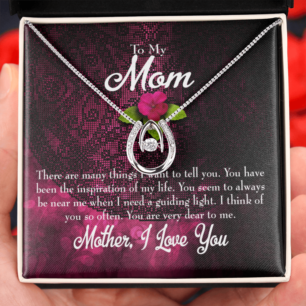 To Mom So Many Things to Tell Lucky Horseshoe Necklace Message Card 14k w CZ Crystals-Express Your Love Gifts