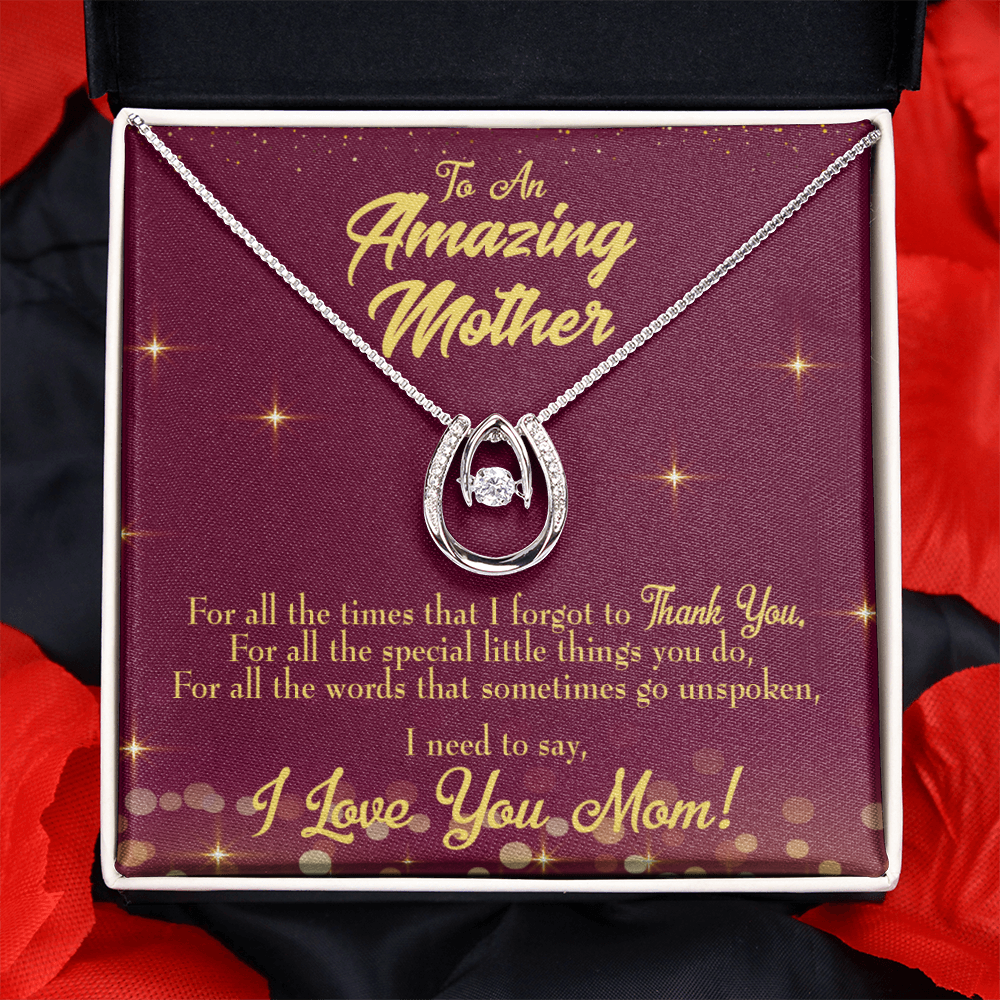 To Mom Special Little Things Lucky Horseshoe Necklace Message Card 14k w CZ Crystals-Express Your Love Gifts