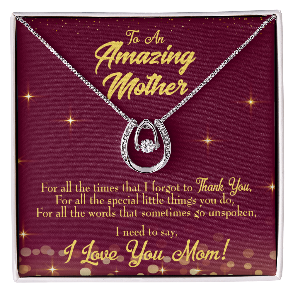 To Mom Special Little Things Lucky Horseshoe Necklace Message Card 14k w CZ Crystals-Express Your Love Gifts