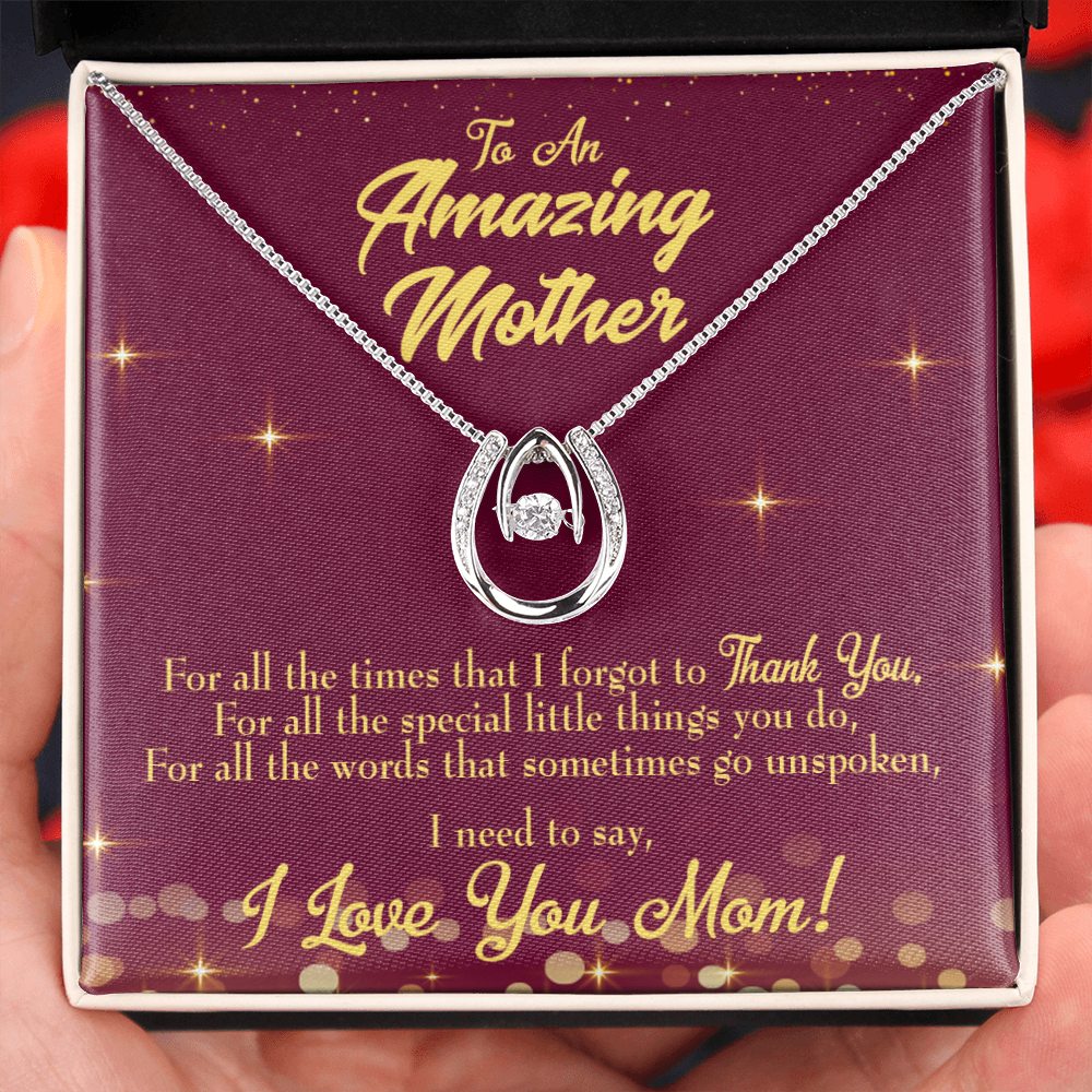 To Mom Special Little Things Lucky Horseshoe Necklace Message Card 14k w CZ Crystals-Express Your Love Gifts