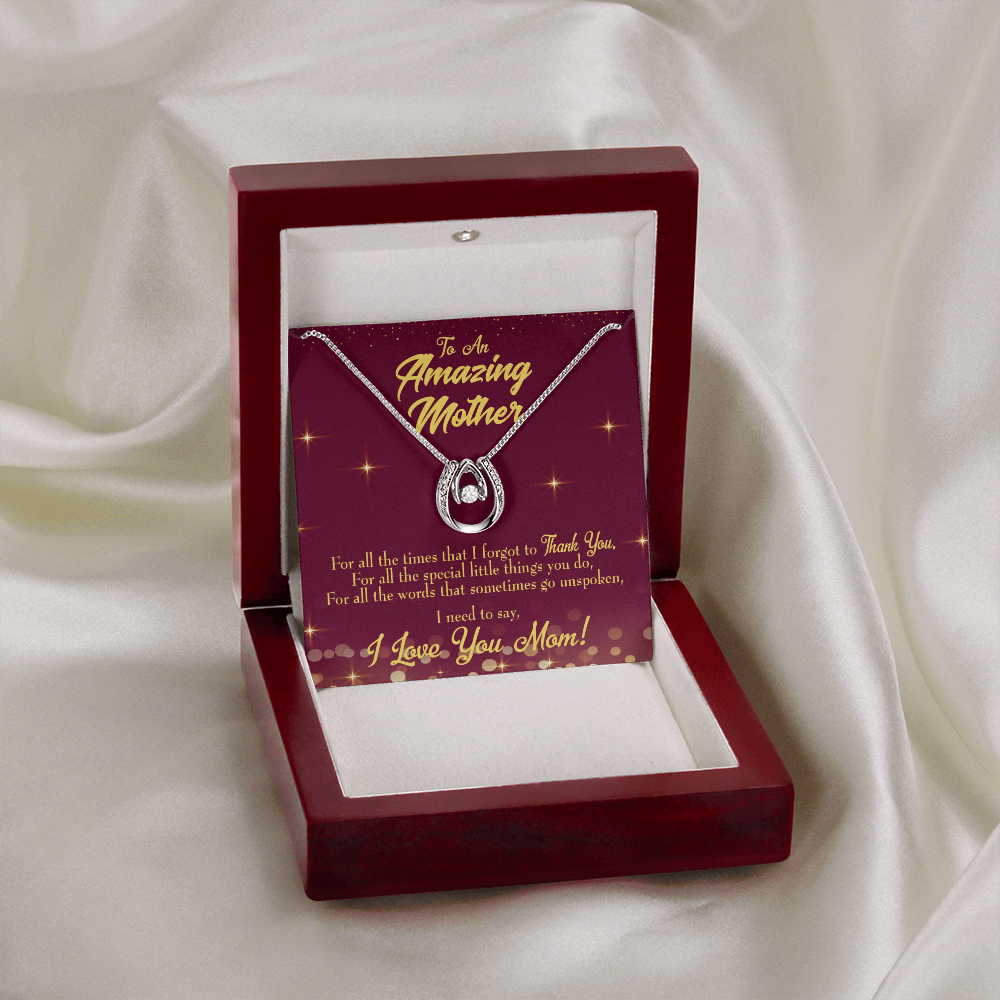 To Mom Special Little Things Lucky Horseshoe Necklace Message Card 14k w CZ Crystals-Express Your Love Gifts