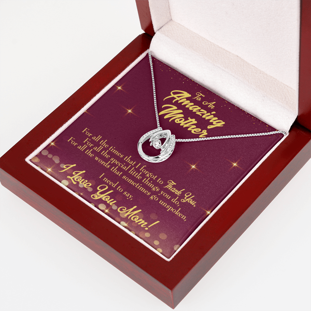 To Mom Special Little Things Lucky Horseshoe Necklace Message Card 14k w CZ Crystals-Express Your Love Gifts