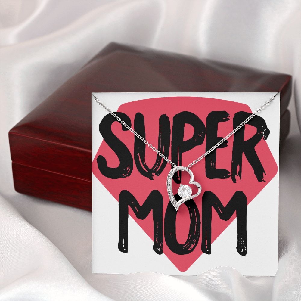 To Mom Super Mom Forever Necklace w Message Card-Express Your Love Gifts
