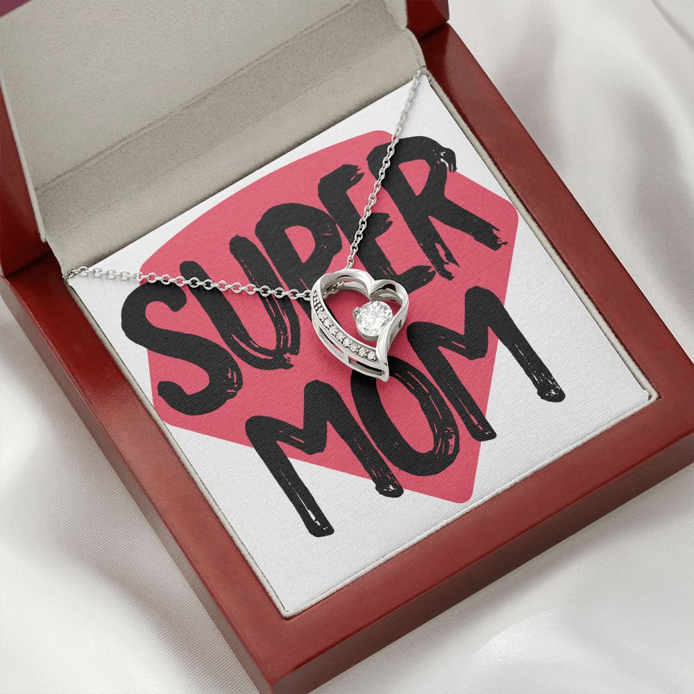 To Mom Super Mom Forever Necklace w Message Card-Express Your Love Gifts