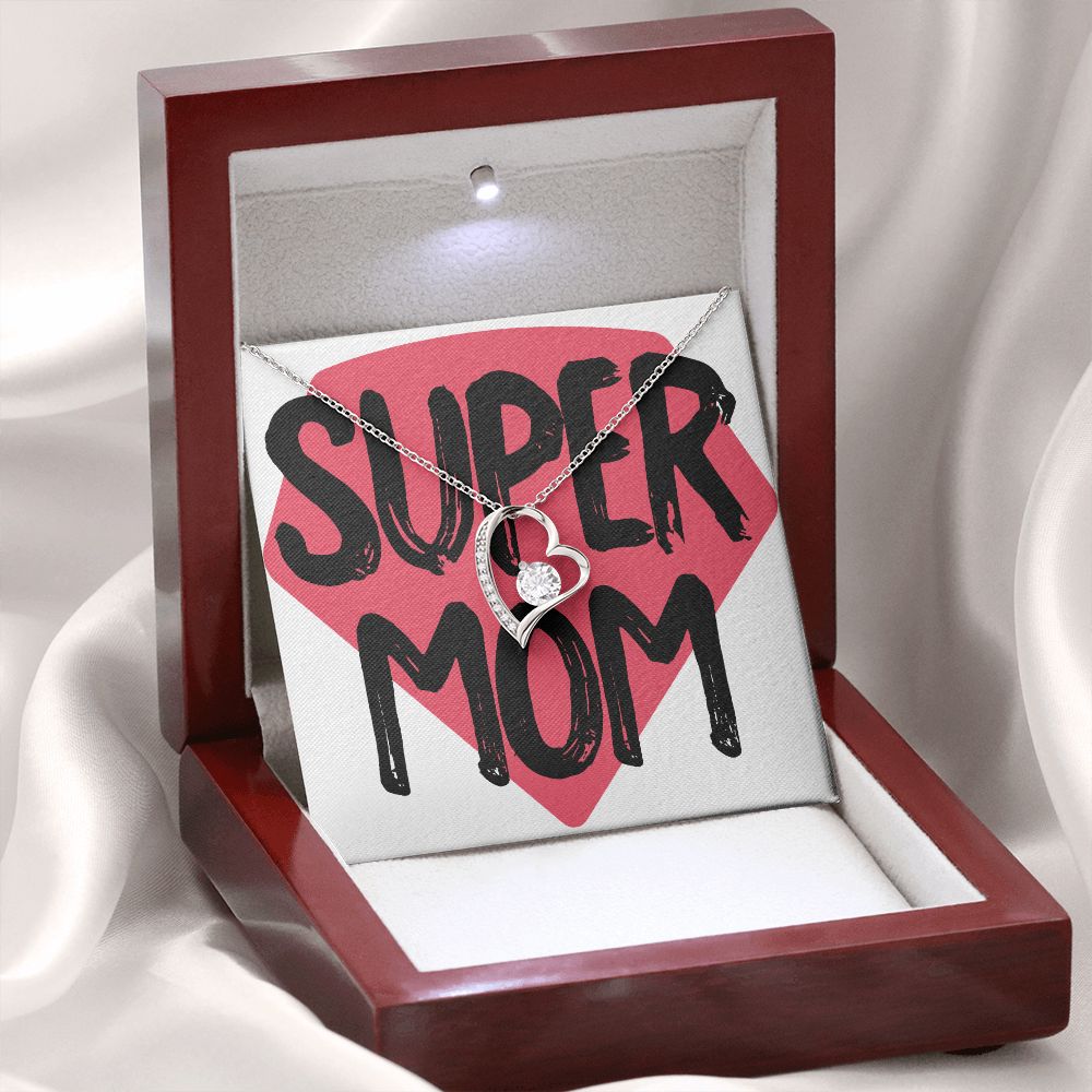 To Mom Super Mom Forever Necklace w Message Card-Express Your Love Gifts