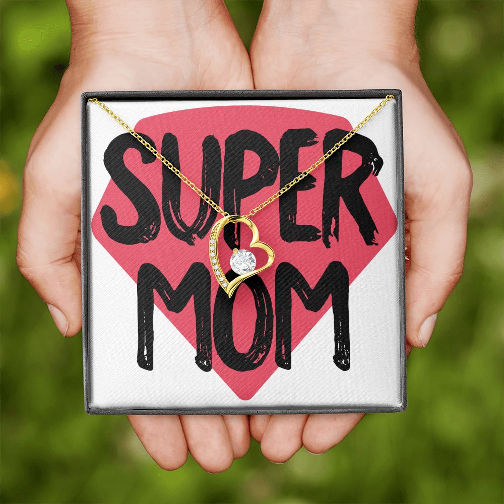 To Mom Super Mom Forever Necklace w Message Card-Express Your Love Gifts