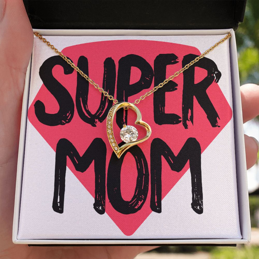 To Mom Super Mom Forever Necklace w Message Card-Express Your Love Gifts