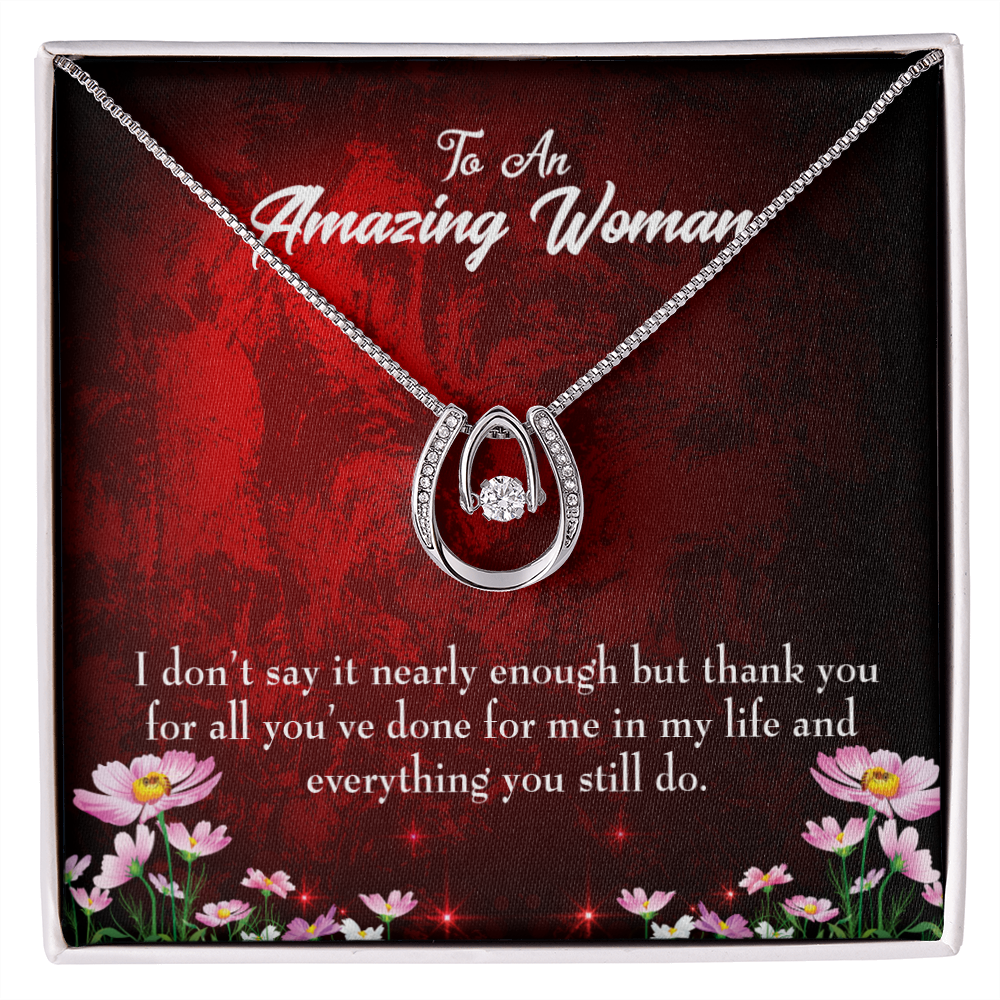 To Mom Thank You Lucky Horseshoe Necklace Message Card 14k w CZ Crystals-Express Your Love Gifts