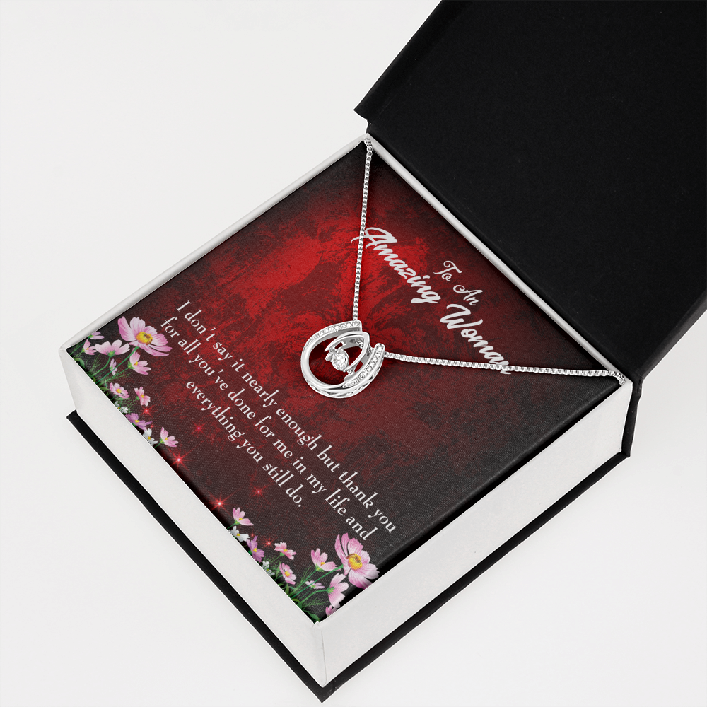 To Mom Thank You Lucky Horseshoe Necklace Message Card 14k w CZ Crystals-Express Your Love Gifts