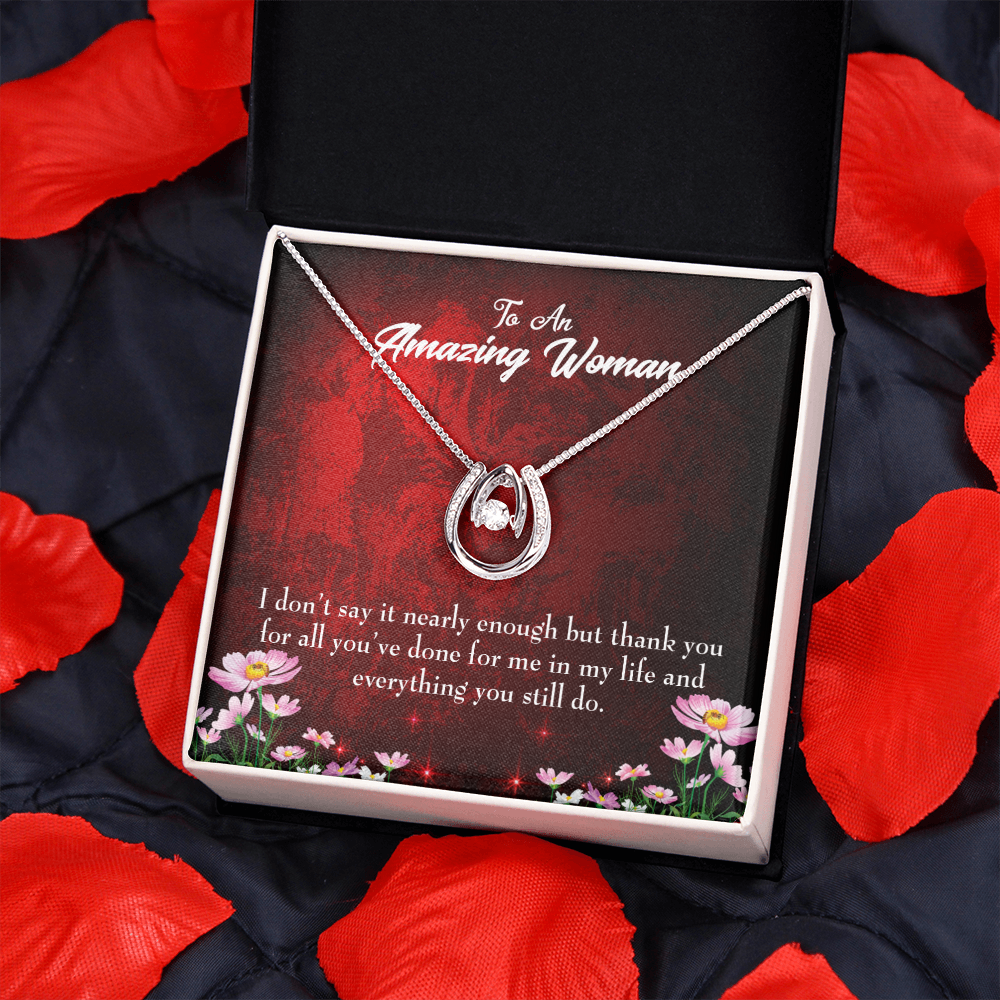 To Mom Thank You Lucky Horseshoe Necklace Message Card 14k w CZ Crystals-Express Your Love Gifts