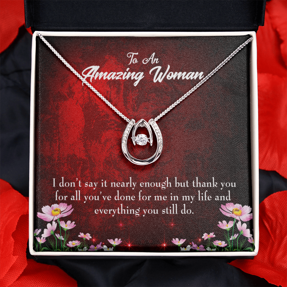 To Mom Thank You Lucky Horseshoe Necklace Message Card 14k w CZ Crystals-Express Your Love Gifts