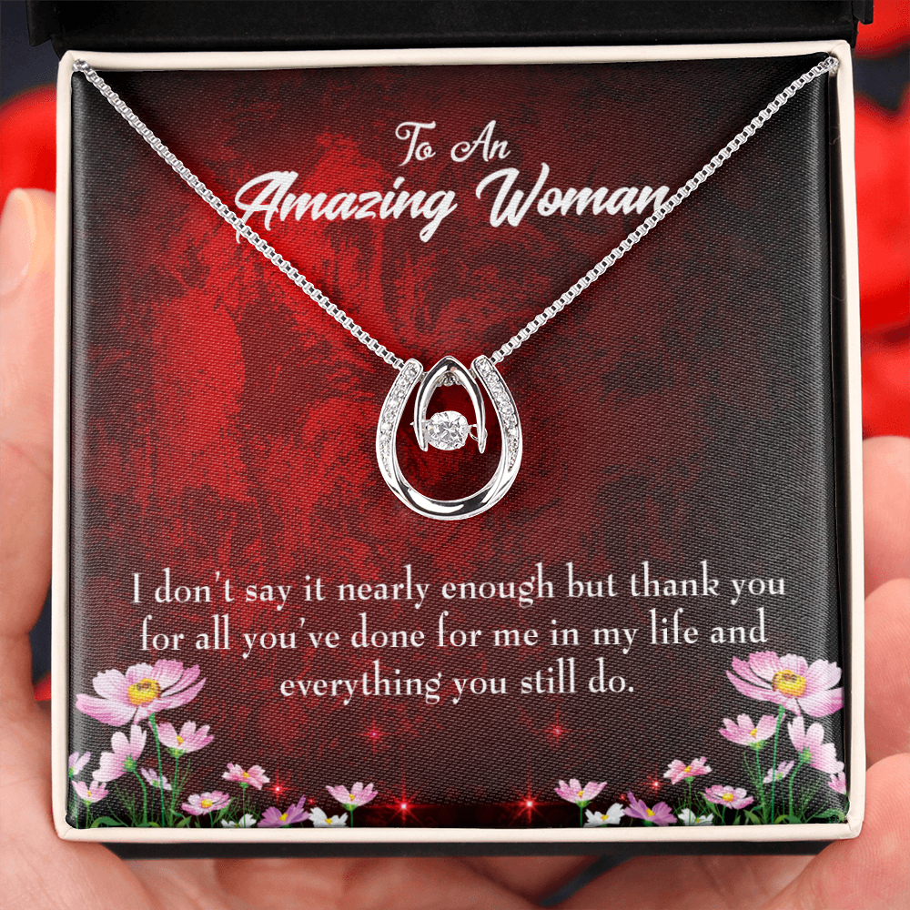 To Mom Thank You Lucky Horseshoe Necklace Message Card 14k w CZ Crystals-Express Your Love Gifts