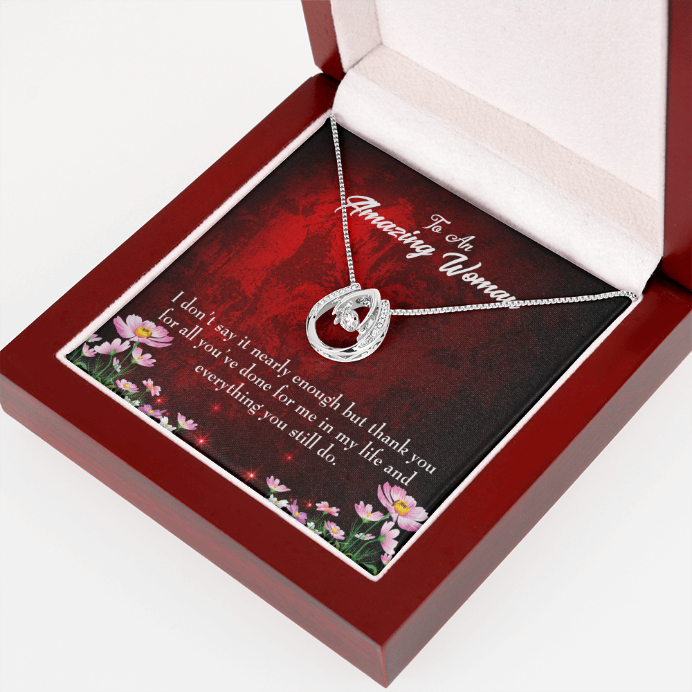 To Mom Thank You Lucky Horseshoe Necklace Message Card 14k w CZ Crystals-Express Your Love Gifts