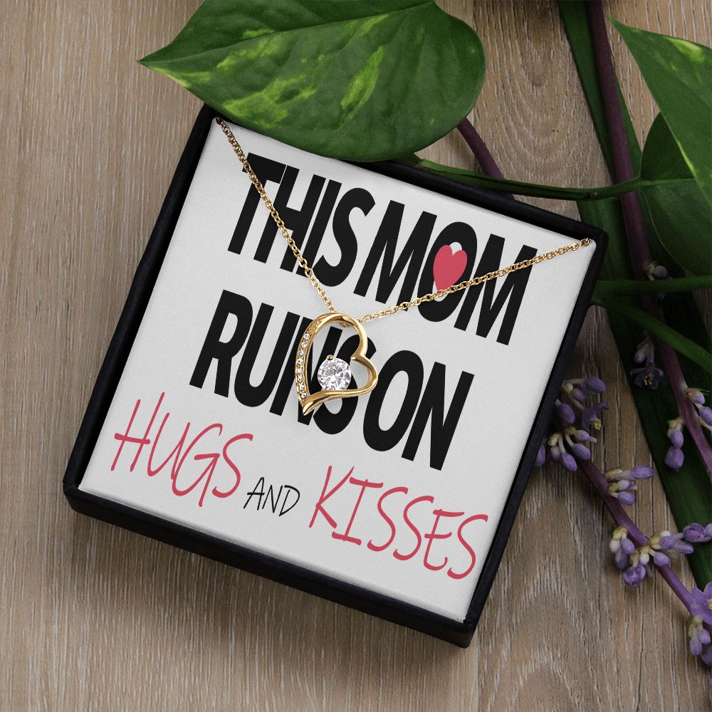 To Mom This Mom Runs on Hugs and Kisses Forever Necklace w Message Card-Express Your Love Gifts