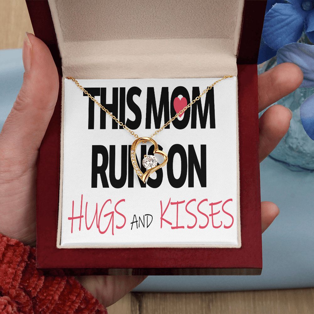 To Mom This Mom Runs on Hugs and Kisses Forever Necklace w Message Card-Express Your Love Gifts