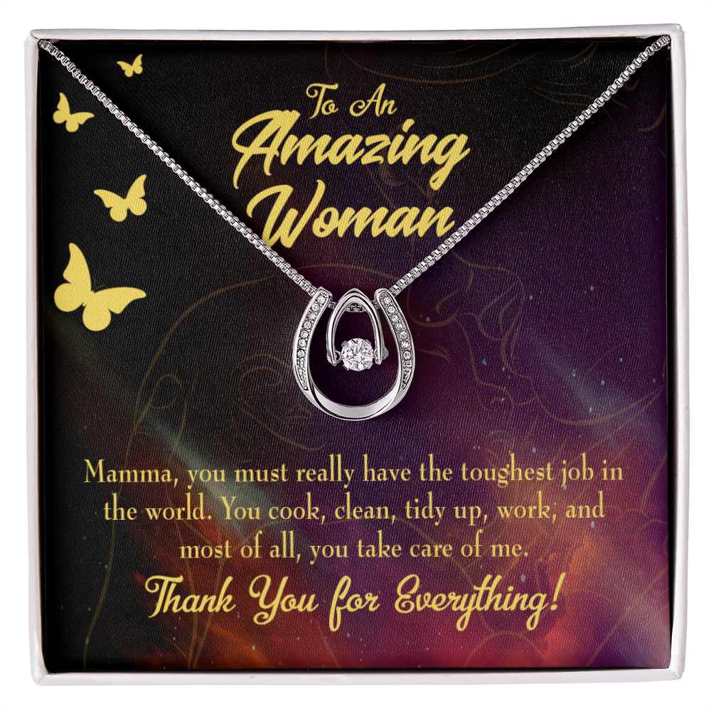 To Mom Toughest Job Lucky Horseshoe Necklace Message Card 14k w CZ Crystals-Express Your Love Gifts