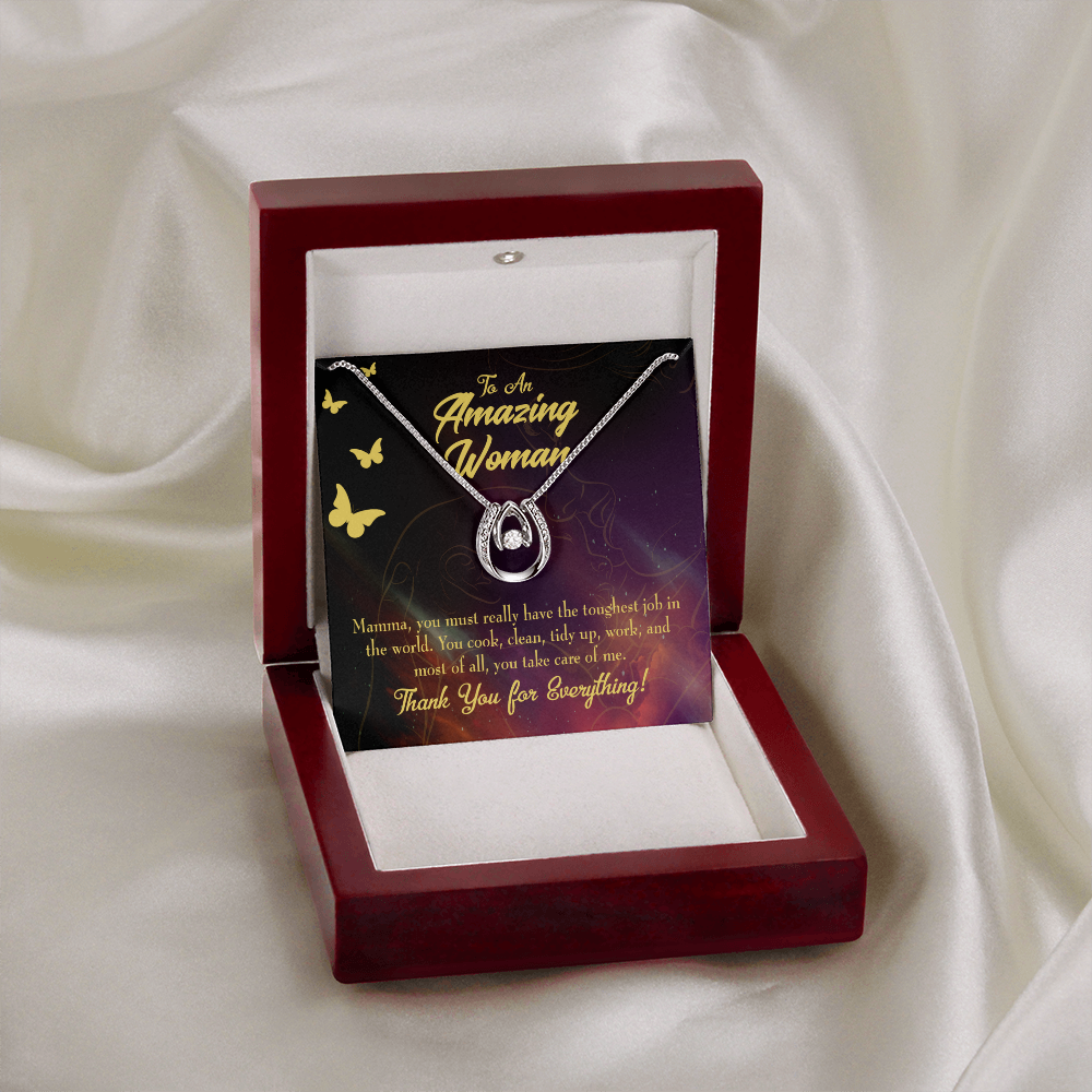 To Mom Toughest Job Lucky Horseshoe Necklace Message Card 14k w CZ Crystals-Express Your Love Gifts