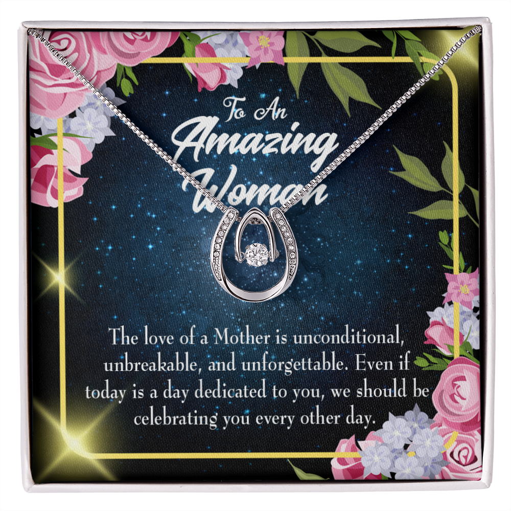 To Mom Unconditional Love Lucky Horseshoe Necklace Message Card 14k w CZ Crystals-Express Your Love Gifts