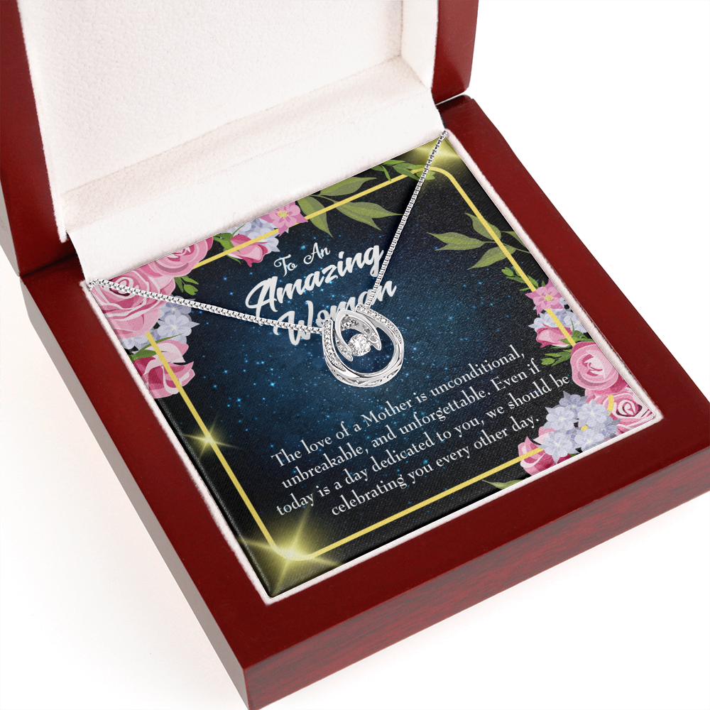 To Mom Unconditional Love Lucky Horseshoe Necklace Message Card 14k w CZ Crystals-Express Your Love Gifts