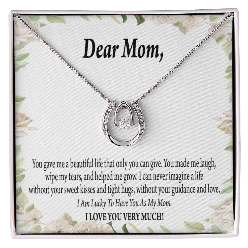 To Mom Unique Present Lucky Horseshoe Necklace Message Card 14k w CZ Crystals-Express Your Love Gifts