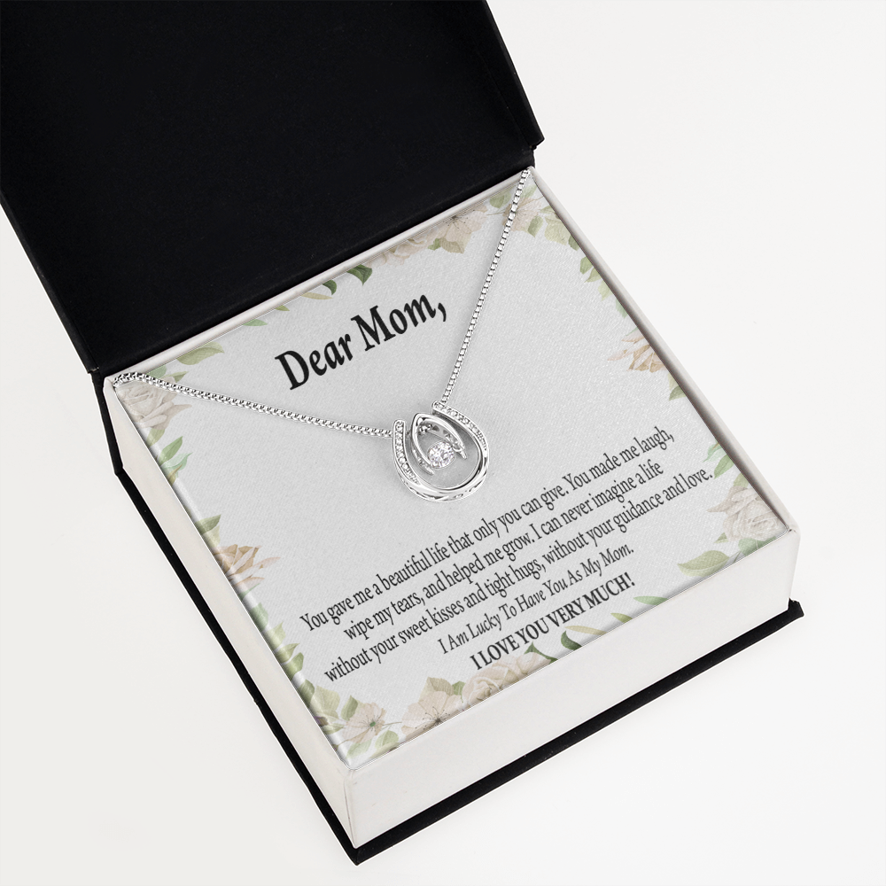 To Mom Unique Present Lucky Horseshoe Necklace Message Card 14k w CZ Crystals-Express Your Love Gifts