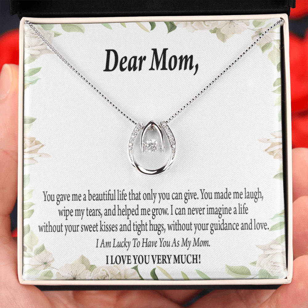 To Mom Unique Present Lucky Horseshoe Necklace Message Card 14k w CZ Crystals-Express Your Love Gifts