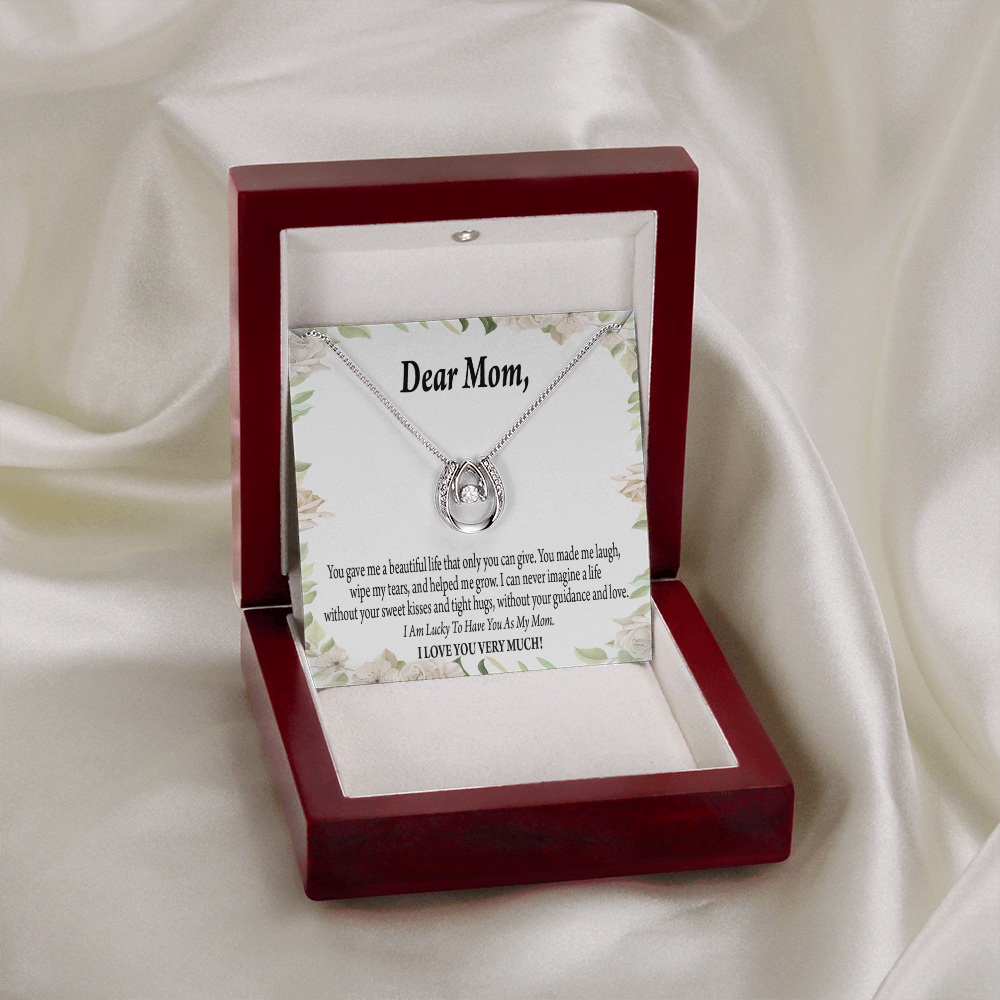 To Mom Unique Present Lucky Horseshoe Necklace Message Card 14k w CZ Crystals-Express Your Love Gifts