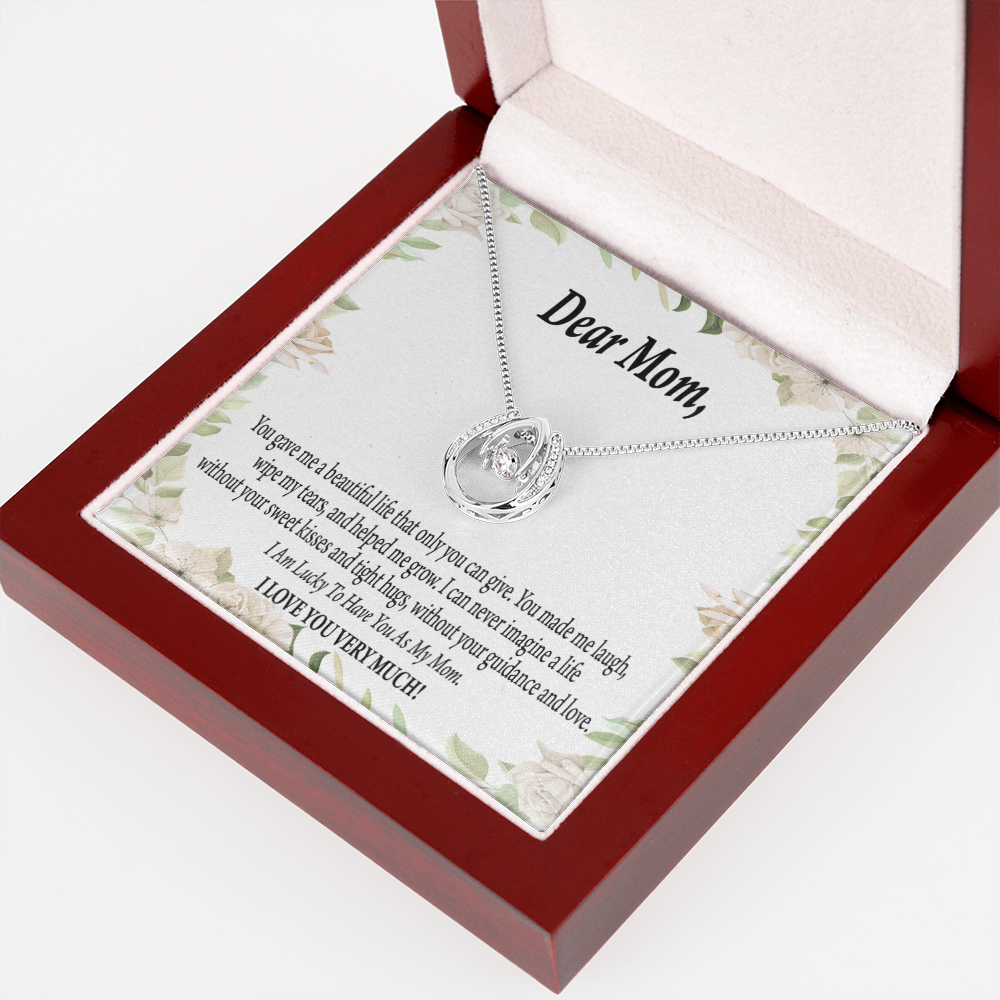 To Mom Unique Present Lucky Horseshoe Necklace Message Card 14k w CZ Crystals-Express Your Love Gifts