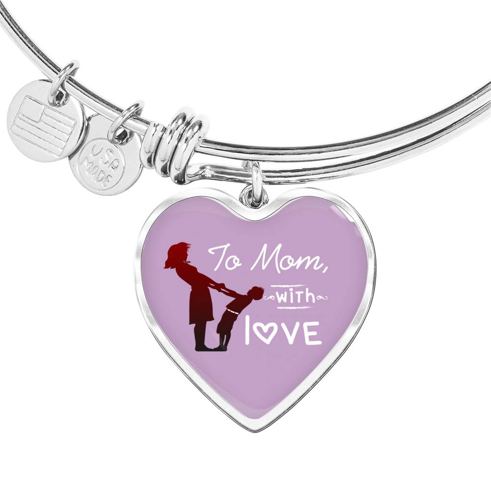 To Mom With Love Heart Bangle Stainless Steel or 18k Gold 18-22"-Express Your Love Gifts