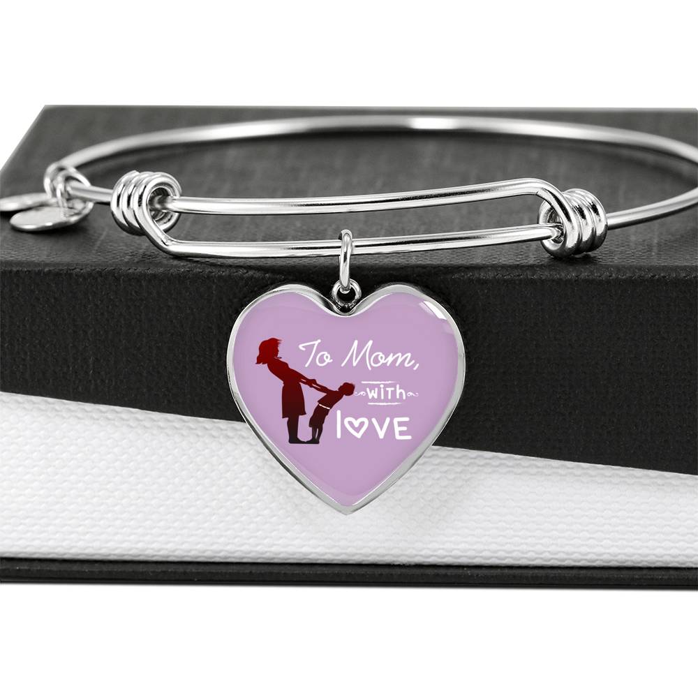 To Mom With Love Heart Bangle Stainless Steel or 18k Gold 18-22"-Express Your Love Gifts